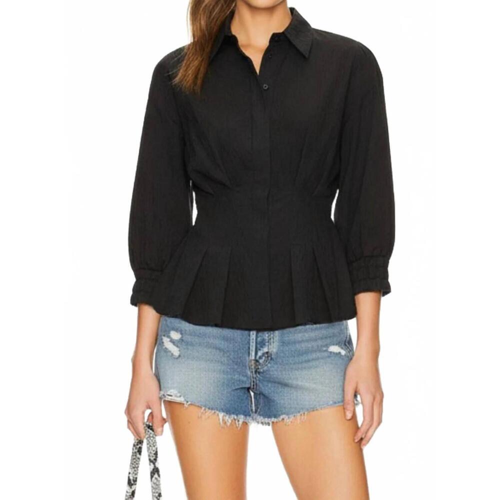 NEW VAVA dart detail quarter sleeve button down blouse in black